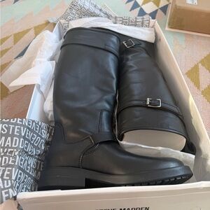New Steve Madden SADY BLACK LEATHER Boots Size 7.5